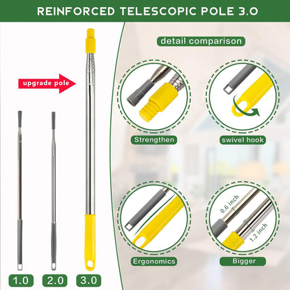 17 Foot High Reach Duster Kit with 2-to-9 Foot Extension Pole, Newliton 3-in-1 High Ceiling Chenille Duster, Microfiber Duster, Cobweb Duster, Indoor & Outdoor Extendable Bendable Duster Cleaning Set