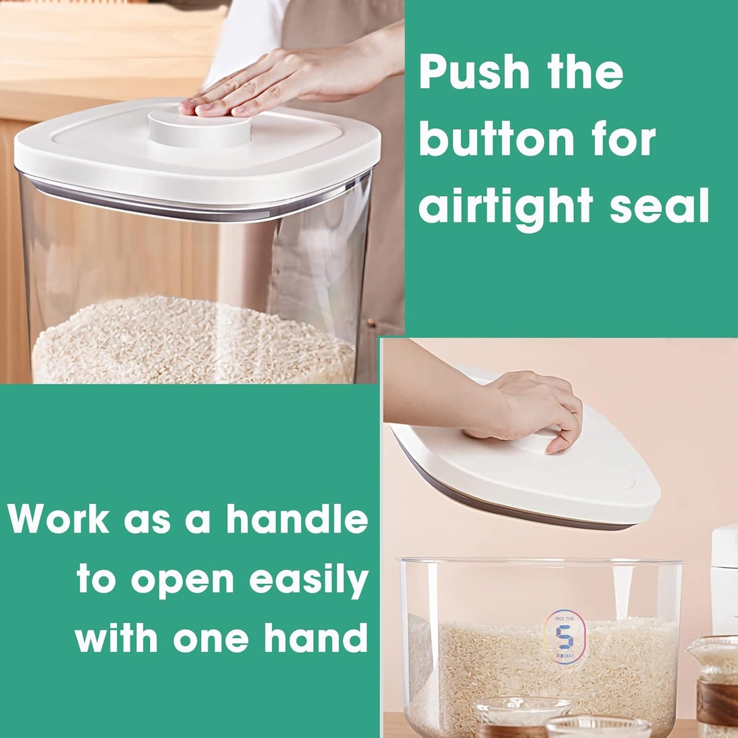 Airtight Rice Container 10 Lbs, Clear Plastic Food Storage Container Bin For Flour Sugar, Dry Food Holder with Easy Locking Lid for Kitchen Pantry Organization and Storage