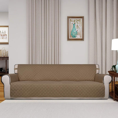 PureFit Reversible Quilted Sofa Cover, Water Resistant Slipcover Furniture Protector, Washable Couch Cover with Non Slip and Elastic Straps for Kids, Dogs, Pets (XX Large, Camel/Ivory)