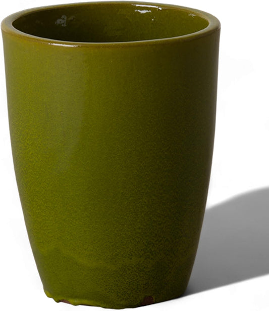 Emissary Bullet 9.5 in. Green Ceramic Round Planter (9.5 in. L x 9.5 in. W x 12 in. H) with Drainage Hole