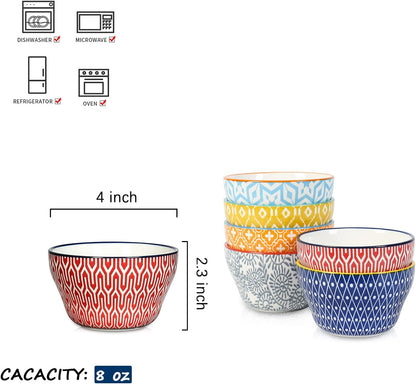 Selamica Ceramic 8oz Bouillon Cups 4 Inch Small Bowls, Dessert bowls for Soup Dipping Sauce Coffee Cupping, Microwave Dishwasher Safe, Set of 6, Assorted Colors