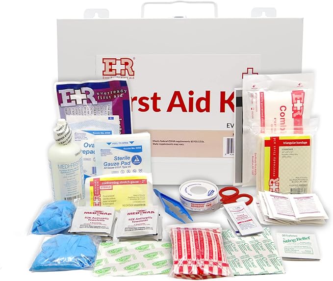 Ever Ready First Aid 107 Piece 25 Person First Aid Kit with Metal Case, OSHA Compliant