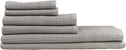 GILDEN TREE Waffle Towel Set Quick Dry Thin | 2 Bath Towels | 2 Hand Towels | 2 Washcloths, Classic Style (Pewter)