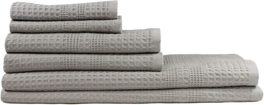 GILDEN TREE Waffle Towel Set Quick Dry Thin | 2 Bath Towels | 2 Hand Towels | 2 Washcloths, Classic Style (Pewter)