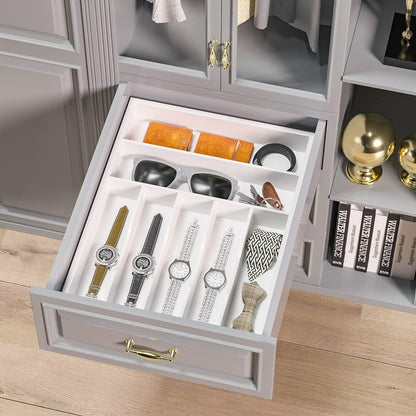 Utensil Organizer Silverware Drawer Organizer - 7 Slots Bamboo Cutlery Organizer Multi-Purpose Silverware Divider for Kitchen Flatware, Hair Accessories, Repair Tools, Art Set W13”x L17” (White)