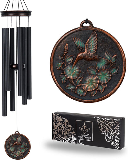 Vanquer Large Wind Chimes for Outside Deep Tone - 34'' Wind Chimes Outdoor Clearance, Windchimes Outdoors, Hummingbird Wind Chime,Sympathy Gift, Patio, Home Décor, Vintage Black (34" Hummingbird)