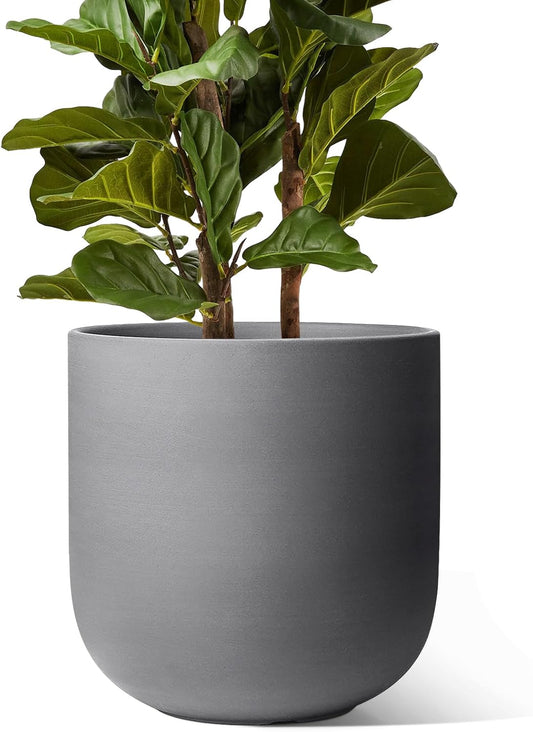 LE TAUCI 12 Inch Pots for Plants, Ceramic Large Planters for Indoor Plants, Indoor Plant Pots for Home Garden Patio Office, Big Planter Pots with Drainage Hole and Rubber Plug, Charcoal Gray