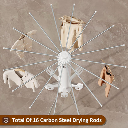 Clothes Drying Rack 2025 Upgrade 4-Legged 3-Tier Foldable Laundry Rack with 4 Pulleys 20 Clips,6 Shoe Dryers 16Drying Rods for Indoor/Outdoor, Camping, Poolside Space Saving, Whit