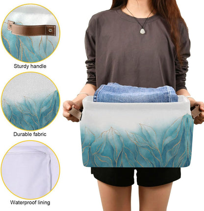 susiyo Foldable Storage Bins Storage Cubes Bin Baskets for Shelves with Handles Decorative Fabric Storage Baskets for Organizing Shelves Closet Nursery Home Toys 2 Pack,Luxury Blue Golden