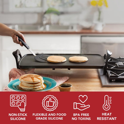 Set of 4 Silicone Spatula Utensils by Boxiki Kitchen. Professional Silicone and Stainless Steel Kitchen Spatula for Cooking, Pancakes, Eggs and Fish.