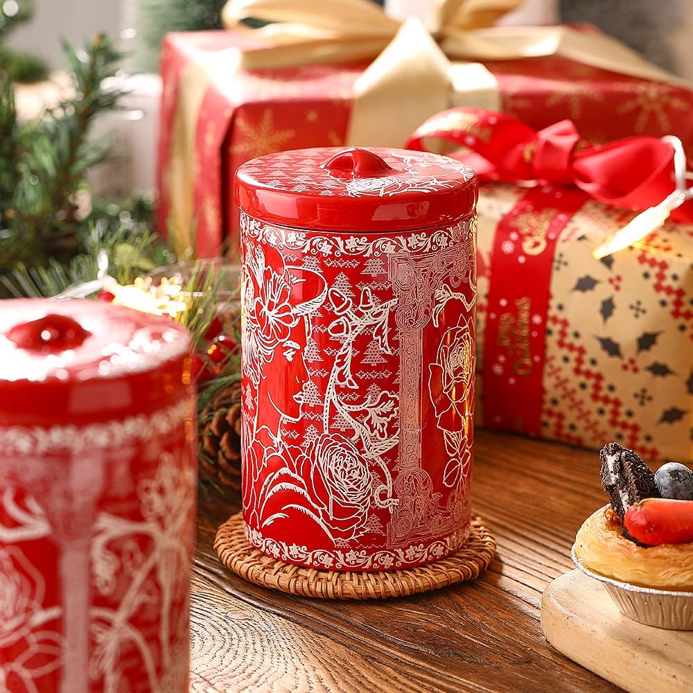 Porlien Lady Porcelain 15-ounce Canisters Set of 2, Food Storage Containers with Lid for Coffee Beans, Tea, Condiments & Nuts, Gifts for Mothers'Day, Thanksgiving, Christmas, Valentine’s Day