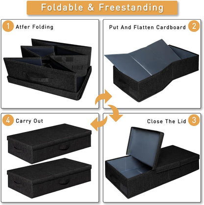 punemi Under Bed Storage Containers, Set of 2 Low Profile Under Crib Storage Bins With Lid, Large Sturdy Under Bed Clothes Drawer Organizers Box for Dorm Room Couch Closet Basement, Black