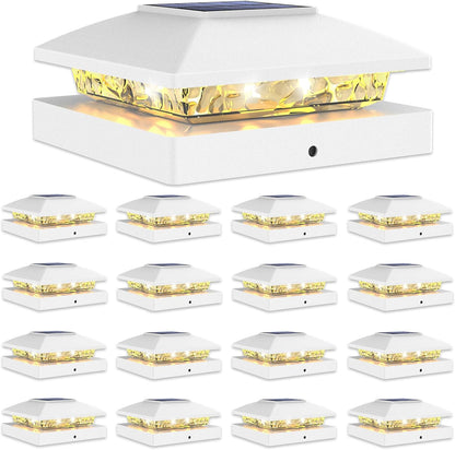 VOLISUN 4x4 Solar Post Cap Light 16pack,Solar Fence - Cap Lights Outdoor Waterproof for Wooden/Vinyl Post, White Deck Post Light Solar Powered with Warm White for Garden/Patio/Porch