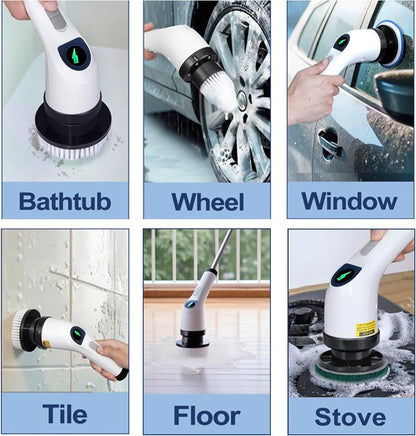 Electric Spin Scrubber for Cleaning - Shower Scrubber with Long Handle and 7 Replaceable Heads - 2 Speed Cordless Shower Brush for Cleaning with Long Battery Life, White