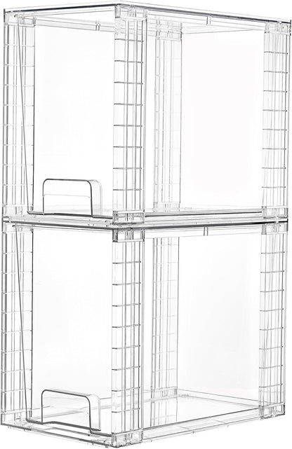 Vtopmart 2 Pack Clear Stackable Storage Drawers,9.7" High Plastic Organizers Bins for Skincare, Bathroom Supplies,Ideal for Cabinet,Undersink,Vanity,Kitchen,Pantry Organization