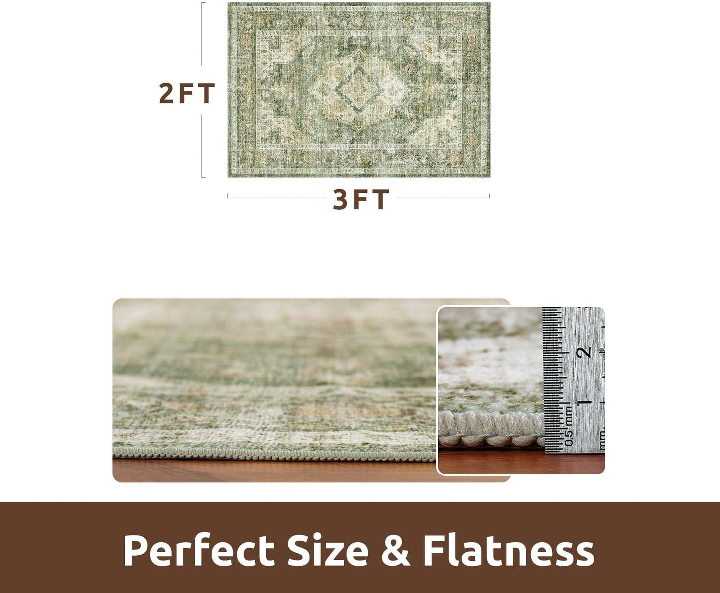 AMOAMI-2X3 Small Rug-Washable Rugs Entryway Mat Indoor-Soft Vintage Non Slip Rugs for Kitchen Laundry Room Bathroom Green Decorative Accent Rug for in Front of Sink 24 Inch x36 Inch