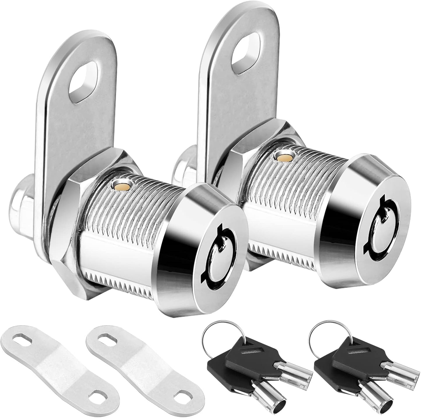 PTEROMY 2 Pack Cabinet Lock with Keys, 5/8'' Heavy Duty Tubular Cam Lock for RV Compartment Storage Locks, Full Set of RV Cam Locks (Chrome, 5/8'', 2 Pack)