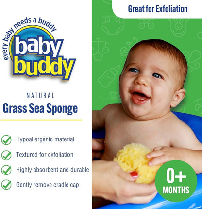 Baby Buddy Absorbent Natural Bath Sponge, Soft Exfoliating Grass Sponge, Soft on Baby's Tender Skin, Bath Accessories Baby and Kids, Infant Bath, Biodegradable, Hypoallergenic, 3pk, 4in