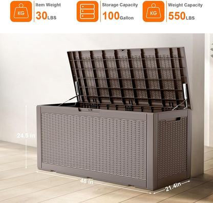 100 Gallon Outdoor Storage Box – Waterproof Deck Box for Garden & Patio,Light Brown