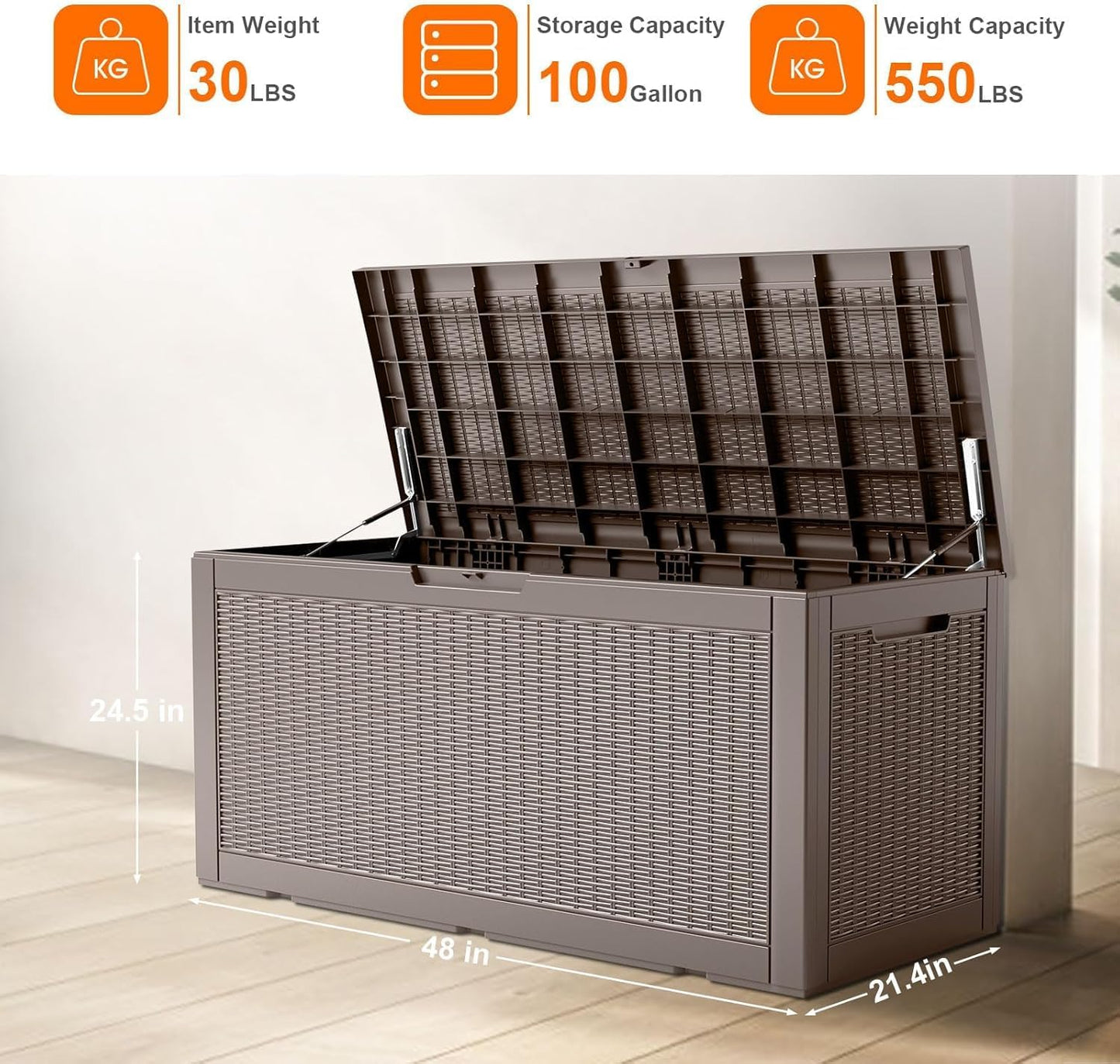 Vixzen 100 Gallon Waterproof Deck Box – Outdoor Storage Organizer for Patio & Garden,Grey