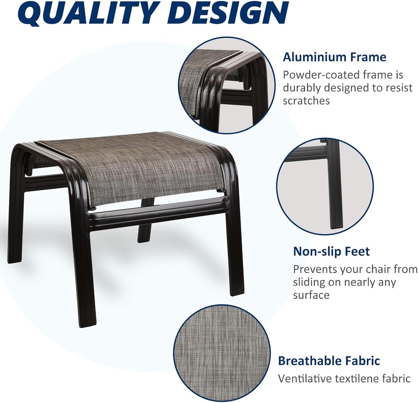 Outdoor Patio Ottoman Seat Textilene Portable Metal Footstool Portable Footrest Patio Chairs 2 Set New Brown