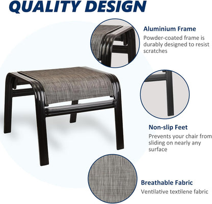 Outdoor Patio Ottoman Seat Textilene Portable Metal Footstool Portable Footrest Patio Chairs 2 Set New Brown