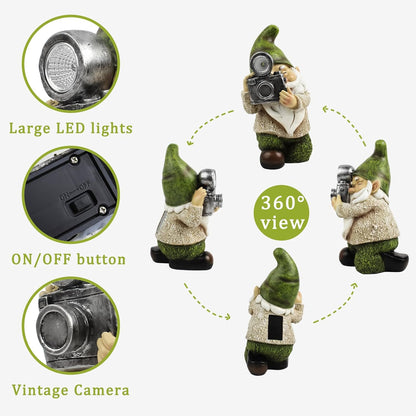 Garden Gnome-Solar Statue Outdoor-Gnomes Decorations for Yard - Photography Pose Gnome for Yard Patio Lawn Garden Gifts