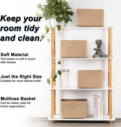4 Pack Storage Baskets for Organizing, Woven Baskets for Shelves - Perfect for Toys, Books, Towels, and Clothes, Durable Gift Basket Bins Toy Storage, 12.7''L x9''W x7.8''H, Jute
