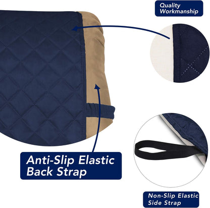 PureFit Reversible Quilted Sofa Cover, Water Resistant Slipcover Furniture Protector, Washable Couch Cover with Non Slip and Elastic Straps for Kids, Dogs, Pets (Small Recliner, Navy/Ivory)