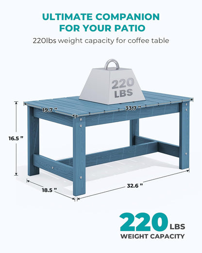 SERWALL Patio Coffee Table, HDPE Rectangle Outdoor Coffee Table Set of 2, Navy