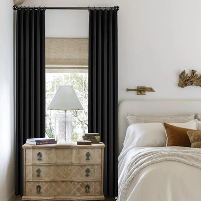 KangBang Pinch Pleated Blackout Curtains 90 Inch Long for Bedroom, Thermal Insulated Privacy Assured Memory Shape Window Curtains with Adjustable Hooks 2 Panels,40Wx90L, Black