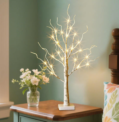 EAMBRITE Lighted Birch Tree Spring Decorations for Home, White Birch Tree with Lights, 24 LED Lighted Mini Money Tree Twig Tree Battery Operated with Timer, Christmas Indoor Centerpiece Decor (2FT)