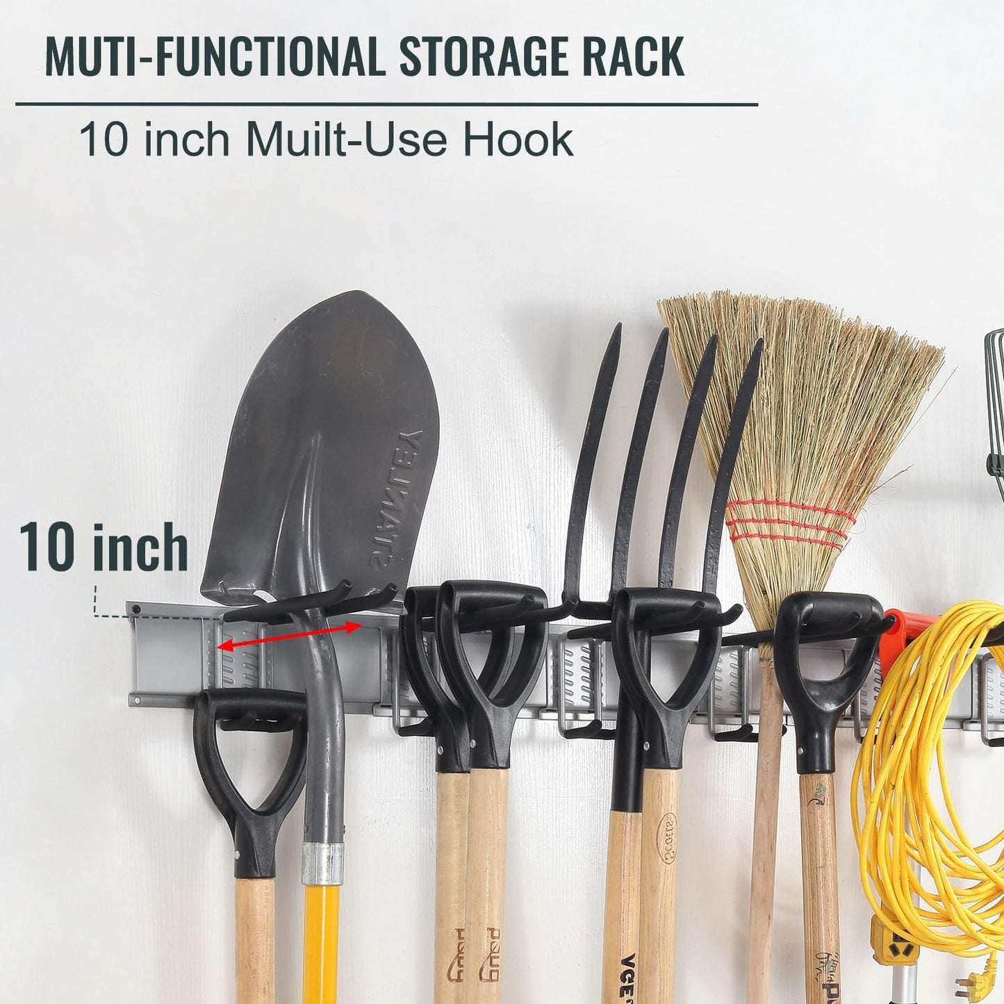 Wall Mount Tool Storage Rack, Garage Organization, Heavy Duty Garage Storage Tool Organizer, Garden Tool Wall Hooks and Hangers, Hold Up to 350lbs Grey