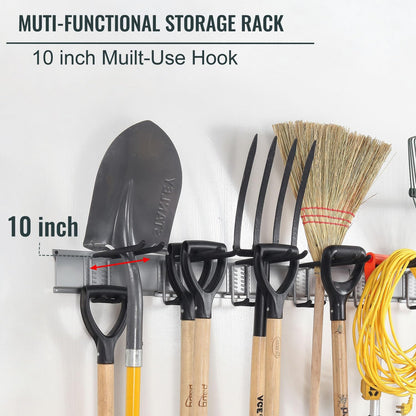 Wall Mount Tool Storage Rack, Garage Organization, Heavy Duty Garage Storage Tool Organizer, Garden Tool Wall Hooks and Hangers, Hold Up to 350lbs Grey