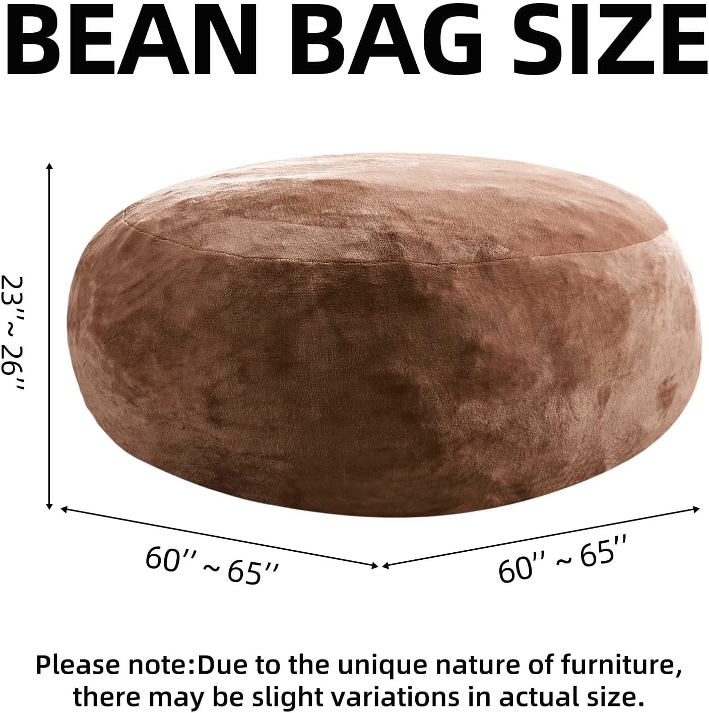 Bean Bag Chair 5Ft, Memory Foam Filled, Large Beanbag Chairs for Adults and Teens, Soft Sofa with Removable Flannel Cover, Round Couch for Living Room Bedroom College Dorm (Coffee, 5FT-60×60"×24")