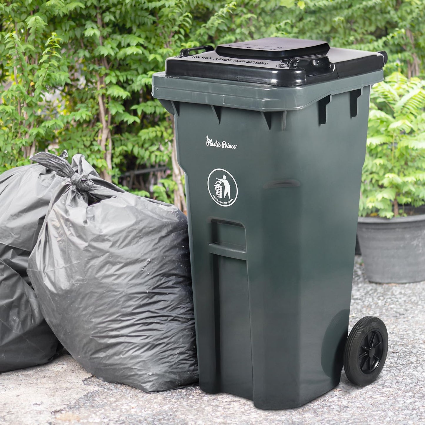 32 Gallon Trash Can with Wheels Outdoor Recycling Bin with Lid and Wheels Heavy Duty Rolling Garbage Can Commercial Wheeled Garbage Can for Home Garage Office, Set of Blue and Gray