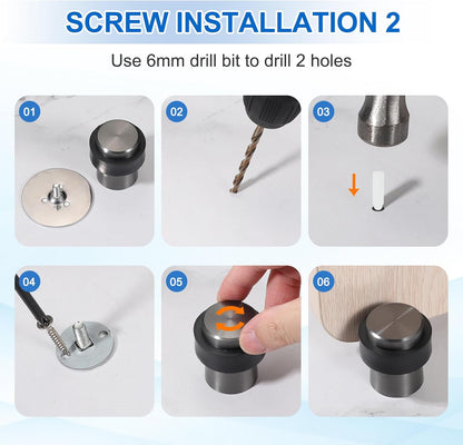 PATIKIL 2Set Round Door Stoppers, 80mm Stainless Steel Door Stop Doorstop Wedge Metal Cylinder Self Adhesive with Screw for Bottom of Door Floor Inside, Copper Tone