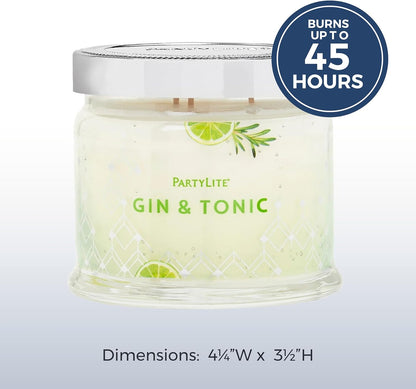 PartyLite 3-Wick Jar Candle, Highly Fragranced Clean Burning Glass Candle, 25-45 Hours Burn Time (Gin & Tonic)