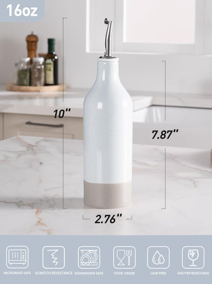 famiware Milkyway 16oz Ceramic Olive Oil Dispenser Bottle, 1 Piece Oil Dispenser for Kitchen with Stainless Steel Pourers, Suitable for Storage Vinegar, Soy Sauce, Coffee Syrup, Liquids, Light Gray