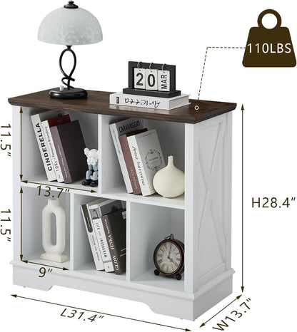 Farmhouse 5 Cube Bookshelf, White Storage Organizer Bookcase, Kids Toy Storage Cabinet, Small Bookshelves Storage Organizer Shelf, Wood Display Cabinet Book Shelves for Bedroom,Living Room,Office