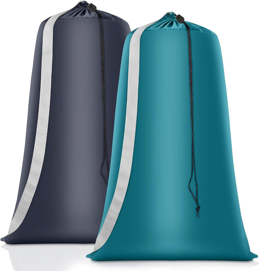 Heavy Duty Laundry Bag 2 Pack XL Nylon Laundry Bags with Straps, Washable Large Dirty Clothes Organizer with Drawstring Closure, Travel Washing Bag Fit a Laundry Hamper or Basket