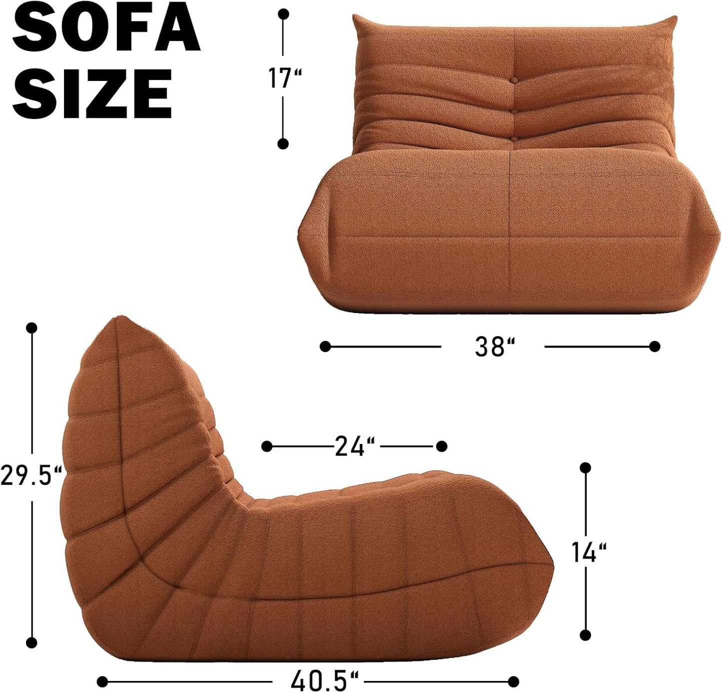 Bean Bag Chair, Fireside Chair Bean Bag Sofa Large Bean Bag Chair for Adults, Bean Bag Chairs for Teens with High Density Comfortable Foam, Memory Foam Bean Bag for Living Room, Bedroom (Orange)