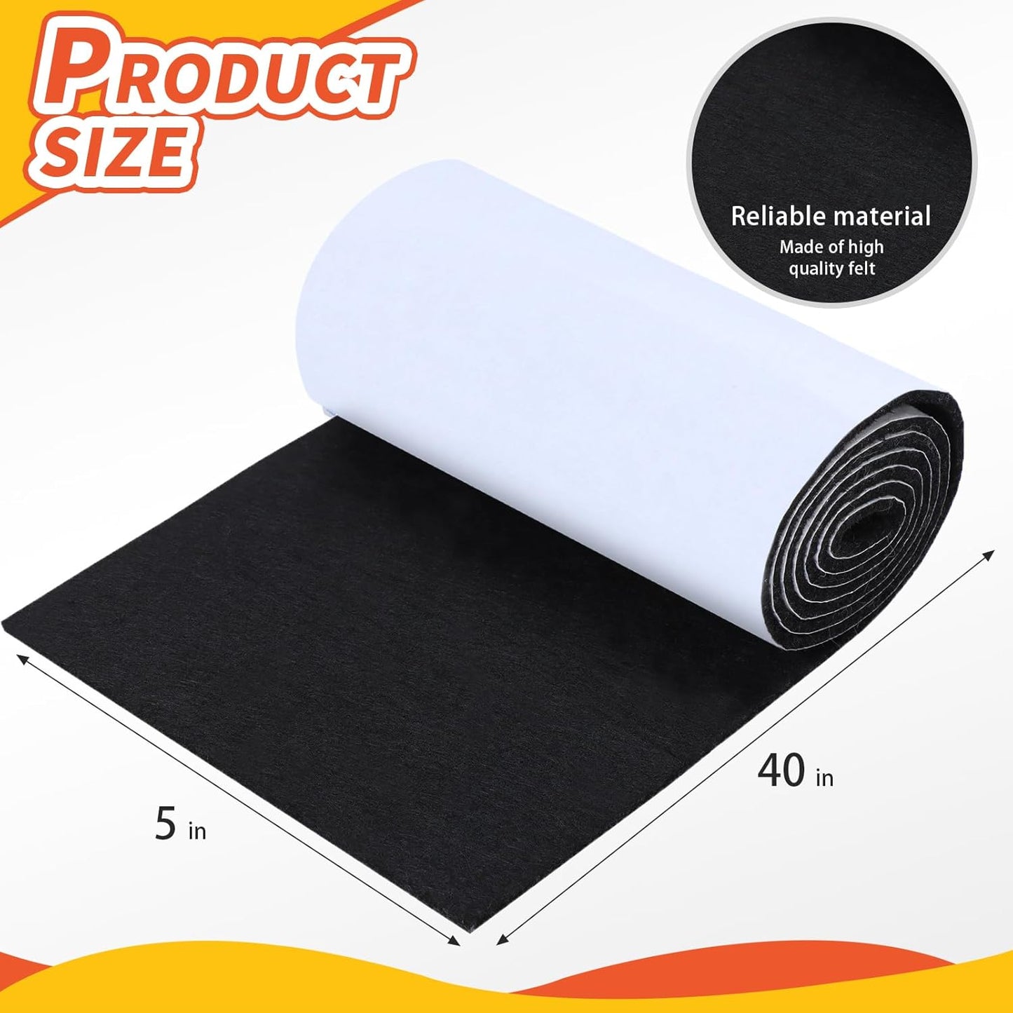 Non Slip Furniture Pads, 5" x 40" Felt Strips with Adhesive Backing, Cuttable Felt Chair Pads, Anti Scratch Floor Protectors for Furniture Feet Chair Legs - Black, 2 Pack