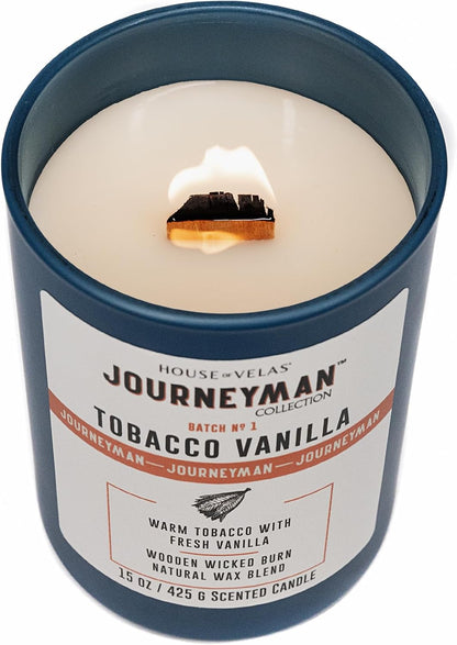 Journeyman Collection Candle, 15oz, Wooden Wick, Tobacco Vanilla, Large Painted Jar