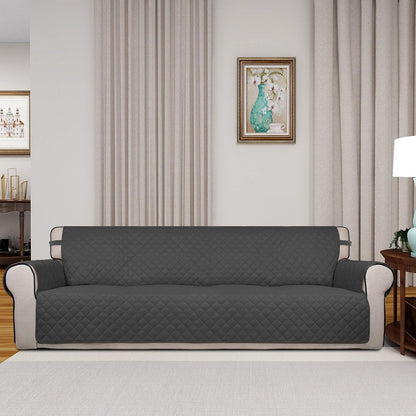 PureFit Reversible Quilted Sofa Cover, Water Resistant Slipcover Furniture Protector, Washable Couch Cover with Non Slip and Elastic Straps for Kids, Dogs, Pets (XX Large, Dark Gray/Beige)