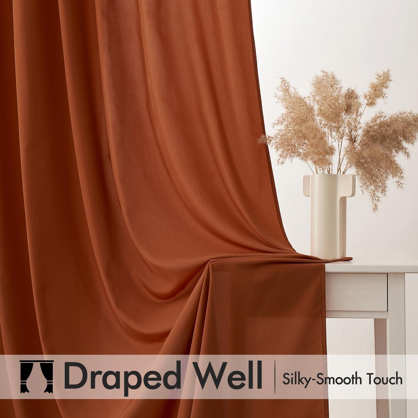 MIULEE Terracotta Privacy Sheer Curtains That Let Light in 96 Inches Long Non-See-Through Semi Sheer Curtain Light Filtering Window Curtains Drapes for Living Room Bedroom 2 Panels Set 42 X 96