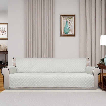 PureFit Reversible Quilted Sofa Cover, Water Resistant Slipcover Furniture Protector, Washable Couch Cover with Non Slip and Elastic Straps for Kids, Dogs, Pets (XX Large, Ivory/Ivory)