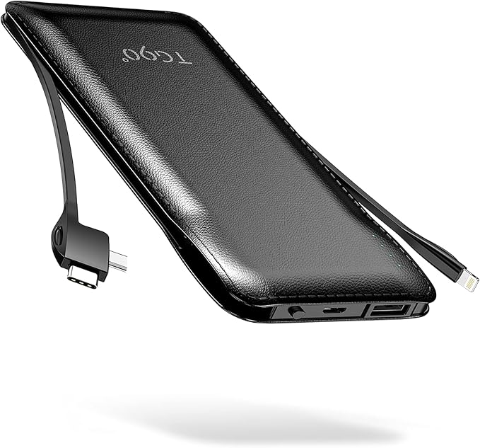TG90° Portable Charger with Cords Only 10000mAh Power Bank with Built in Cables(No Plug) Battery Backup Cell Phone External Battery Pack Compatible with iPhone 17 16 15 14 13 12 Samsung Google iPad