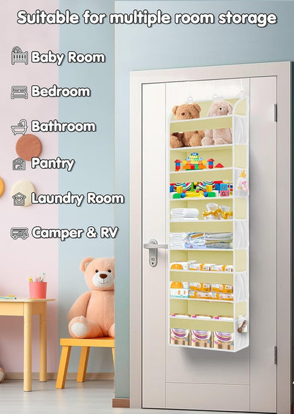 2 Pack Over The Door Storage Organizer with 5 Pockets 10 Mesh Pockets, 44 lbs Weight Capacity Door Hanging Organizers and Storage for Bedroom,Bathroom,Nursery,Kidroom,Babyroom