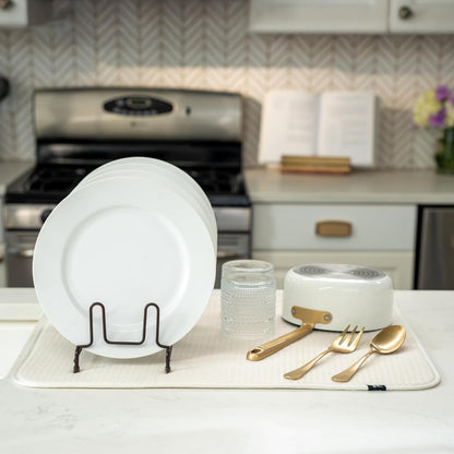 S&T INC. Dish Drying Mat XL, 18” x 24”, Absorbent Microfiber Kitchen Counter Mat, Dish Drying Pad for Dishes, Utensils, Pots and Pans, Extra Large, Cream